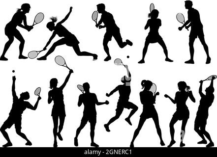 Silhouette tennis joueurs équipe sportive Illustration de Vecteur