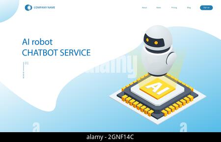 Intelligence artificielle isométrique. Chat bot et marketing futur. IA et Business IOT Illustration de Vecteur