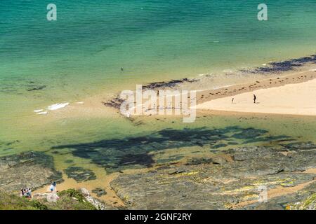 Blick vom Cap de Carteret auf den Strand von Hatainville, Barneville-Carteret, Normandie, Frankreich | vue de Cap de Carteret à Hatainville be Banque D'Images