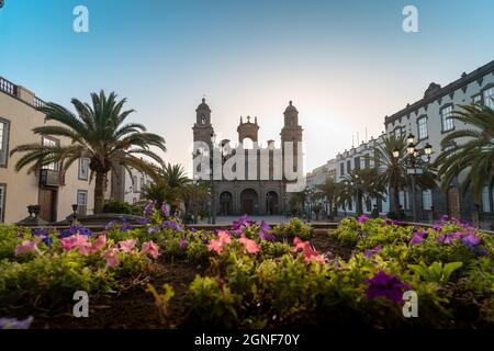 Vue sur la cathédrale de Las Palmas depuis la place Santa Ana. Las Palmas de Gran Canaria. Îles Canaries Banque D'Images