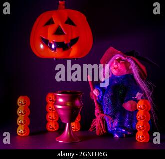 sorcière avec des citrouilles hilowen Banque D'Images