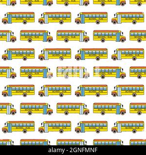 Motif sans couture avec bus scolaires, motif rentrée Illustration de Vecteur