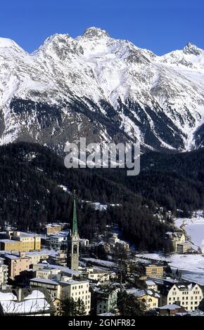 SUISSE, CANTON DE GRAUBUNDEN, ZONE D'OBER ENGADIN, STATION DE SKI DE SAINT MORITZ Banque D'Images