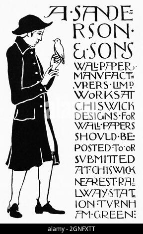 Une publicité de style "Arts & Crafts" en 1902 faisant la promotion de "Arthur Sanderson & Sons Wallpaper Manufacturers Limited". Cette société a été fondée en 1860 et, au moment de cette publicité, elle était exploitée à partir d'une usine de Chiswick, dans l'ouest de Londres. Banque D'Images