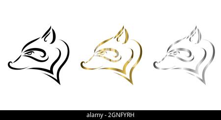 trois couleurs noir or et argent ligne art de la tête de raton laveur. Bon usage pour symbole, mascotte, icône, avatar, tatouage, T-shirt, logo ou tout autre motif que vous Illustration de Vecteur