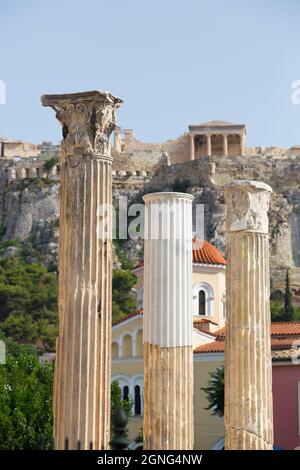 Colonnes, Bibliothèque d'Hadrien, Athènes, Grèce Banque D'Images