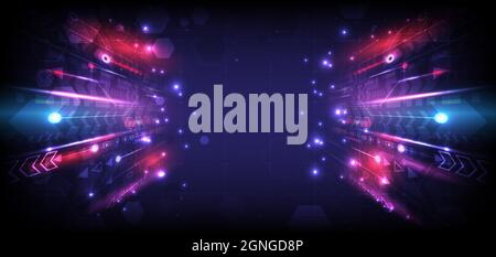 Flèche de vitesse d'éclairage de perspective. Un arrière-plan futuriste abstrait de haute technologie. Internet motivation et connexion pour communiquer de l'innovation. Circ Illustration de Vecteur