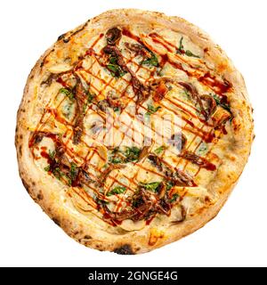 Pizza de poulet italienne isolée avec sauce barbecue Banque D'Images