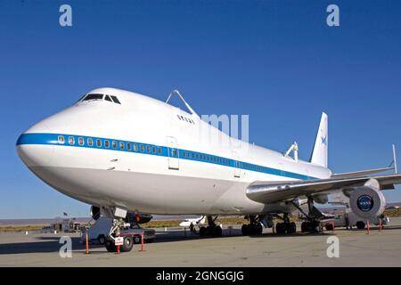 NASA 747 transporteur de la navette sur la ligne de vol à la base aérienne Edwards, Californie Banque D'Images