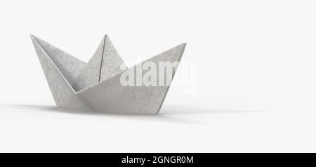 Rendu 3d d'un bateau en papier blanc sur une surface souple avec un espace de copie isolé sur un fond blanc Banque D'Images