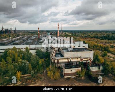 Zone industrielle de l'usine métallurgique, vue aérienne de drone Banque D'Images