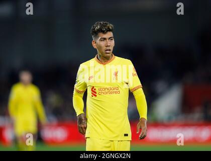 Brentford Community Stadium, Londres, Royaume-Uni. 25 septembre 2021. Premier League football Brentford versus Liverpool ; Roberto Firmino de Liverpool Credit: Action plus Sports/Alay Live News Banque D'Images