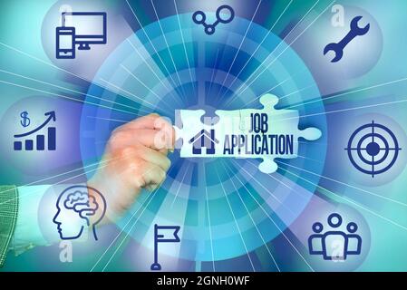 Texte montrant l'application inspiration Job. Photo conceptuelle le document d'affaires standard sert un certain nombre de buts main tenant Jigsaw Puzzle Piece Banque D'Images