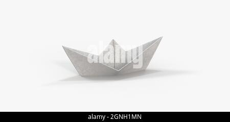 Rendu 3d d'un bateau blanc papier sur une surface douce isolée sur un fond blanc Banque D'Images