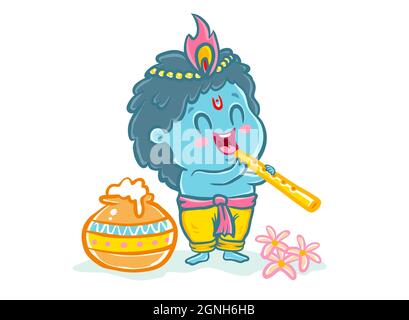 Illustration vectorielle en style kawaii pour Krishna Janmashtami. Petit Krishna dans le style kawaii. Illustration de Vecteur