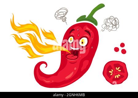 Illustration vectorielle d'un piment épicé à la flamme.Piment rouge de dessin animé pour la cuisine mexicaine. Illustration de Vecteur