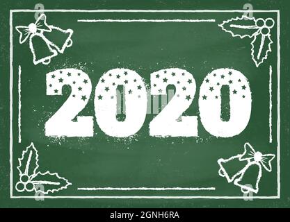 Carte de voeux vintage Vector avec 2020 sur tableau noir pour Noël et le nouvel an. Carte postale du nouvel an 2020. Illustration de Vecteur