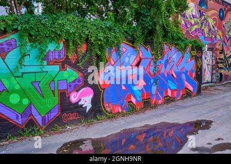 Grafitti Alley est situé dans le quartier de la mode, au centre-ville de Toronto, en Ontario. Il est situé à trois pâtés de maisons de Spadina Avenue, au sud de Queen Stree Banque D'Images