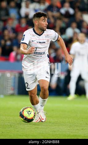 Jordan Ferri de Montpellier lors du championnat français Ligue 1 de football entre Paris Saint-Germain (PSG) et Montpellier HSC (MHSC) le 25 septembre 2021 au stade du Parc des Princes à Paris, France - photo Jean Catuffe / DPPI Banque D'Images