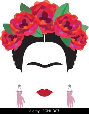 Inspiration Frida Kahlo, femme mexicaine, concept de coiffure, vecteur isolé sur fond blanc Illustration de Vecteur