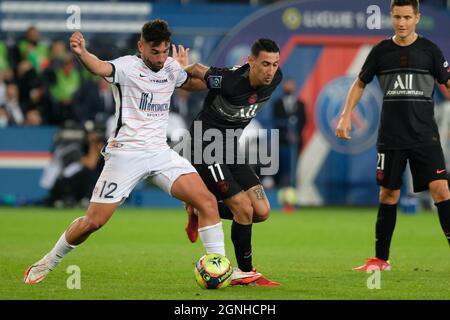 Paris, France. 26 septembre 2021. Milieu de terrain de Montpellier JORDAN FERRI en action pendant le championnat français de football, Ligue 1 Uber Eats, entre Paris Saint Germain et Montpellier au Parc des Princes Stadium - Paris France.Paris SG a gagné 2:0 (Credit image: © Pierre Stevenin/ZUMA Press Wire) Banque D'Images