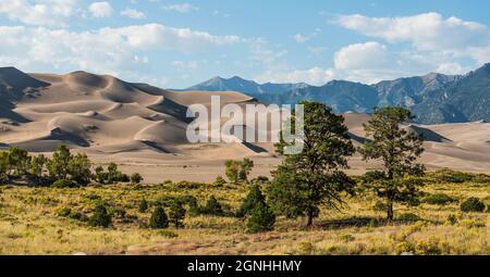 Colorado State Great Sand Dunes National Park Panorama d'été pittoresque. Célèbre thème des parcs américains. Banque D'Images