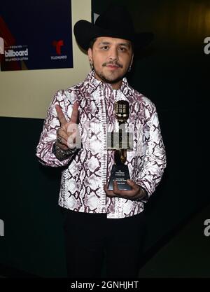 Coral Gables, États-Unis. 23 septembre 2021. CORAL GABLES, FLORIDE - SEPTEMBRE 23 : Christian Nodal remporte les Billboard Latin Music Awards 2021 au centre Watsco le 23 septembre 2021 à Coral Gables, Floride. (Photo de JL/Sipa USA) crédit: SIPA USA/Alay Live News Banque D'Images