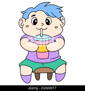 un petit enfant est assis mignonne de l'eau potable d'un verre Illustration de Vecteur