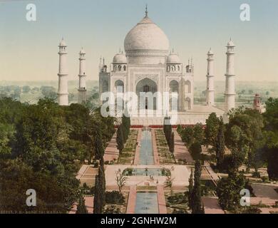 Le Taj Mahal à Agra, Inde ca. 1890-1910, une des sept merveilles du monde Banque D'Images