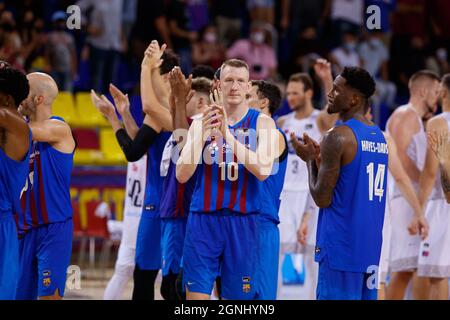 Rolands Smits du FC Barcelone pendant le match de l'ACB de la Ligue Endesa entre le FC Barcelone et le Rio Breogan au Palau Blaugrana à Barcelone, Espagne. Banque D'Images