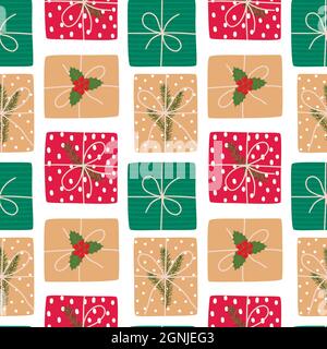Motif de Noël sans coutures avec cadeaux. Illustration vectorielle Illustration de Vecteur