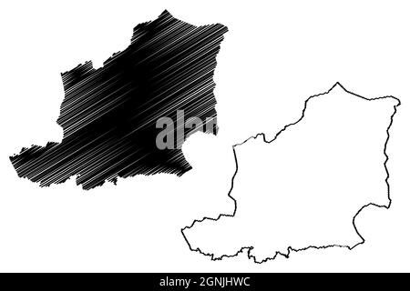 District de Khasi Hills est (État de Meghalaya, République de l'Inde) carte illustration vectorielle, croquis griffés carte des Khasi Hills est Illustration de Vecteur