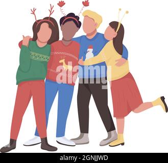 Amis de Noël semi-plats personnages vectoriels de couleur Illustration de Vecteur