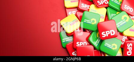 Logos des partis politiques allemands SPD, Die Grünen, FDP qui pourraient former la coalition dite des feux de circulation dans les élections du Bundestag. Copier Banque D'Images