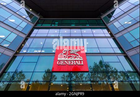 Vue extérieure de Generali France, filiale française de la compagnie d'assurance du groupe italien Generali Banque D'Images