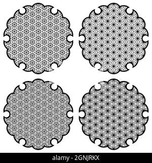 Fleur de Yukiwa avec motif dans le style japonais de Kumiko zaiku. Elément de conception pour la découpe au laser . Illustration de Vecteur