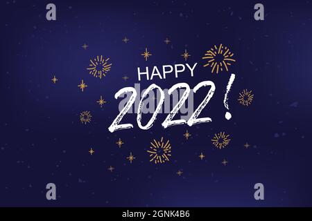 Logotype, badge et typographie d'icône Happy 2022 esquissés à la main. Lettrage dessiné pour le modèle de carte de Noël et du nouvel an. Calligraphie de vacances Illustration de Vecteur