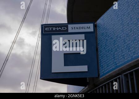 Panneau d'affichage entrée E Etihad Stadium Manchester Englands Banque D'Images