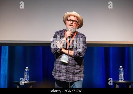 AUSTIN, TEXAS - SEPTEMBRE 25 : Bobcat Goldthwait se produit sur scène lors du Moontower Comedy Festival le 25 septembre 2021 à Austin, Texas.(photo de Maggie Boyd/SipaUSA) Banque D'Images