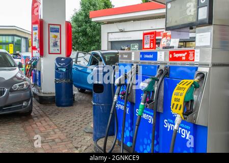 DENHAM, ANGLETERRE - 25 septembre 2021 : pompe à carburant hors service en raison de la crise de pénurie de carburant Banque D'Images