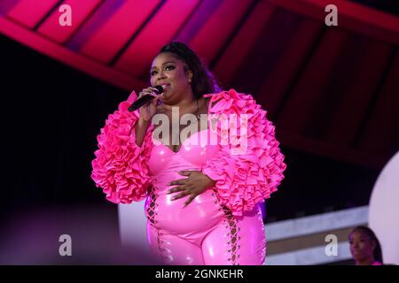 New York, NY - 25 septembre 2021 : Lizzo se produit sur scène lors du concert Global Citizen Live sur Great Lawn dans Central Park Banque D'Images