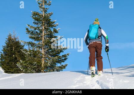 Ski alpiniste en montée Banque D'Images