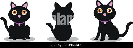 Collection de 3 chats noirs d'Halloween sur fond blanc - illustration vectorielle Illustration de Vecteur