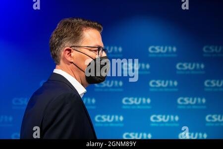 Munich, Allemagne. 26 septembre 2021. Markus Blume, secrétaire général du CSU, assiste au parti électoral du CSU au siège du parti. Credit: Sven Hoppe/dpa/Alay Live News Banque D'Images