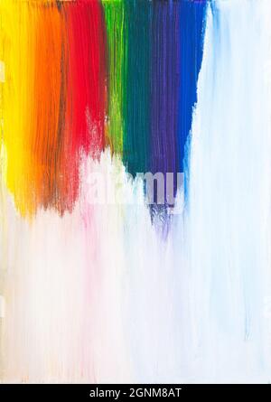 Peinture goutte-à-goutte aux couleurs de Rainbow avec pinceau Banque D'Images