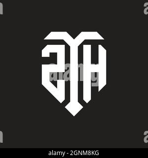 Logo ZH avec forme d'amour isolée noir et blanc modèle de couleur vecteur de conception, forme de coeur monogramme Illustration de Vecteur