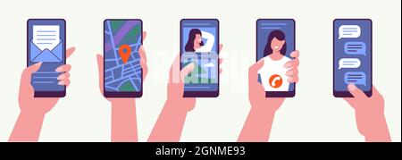 Les utilisateurs utilisent un smartphone Illustration de Vecteur