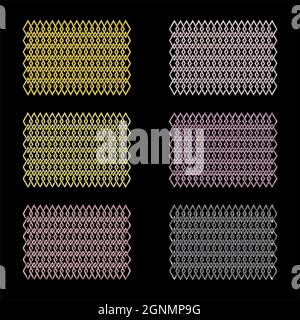Ensemble de motifs de tissage de métal. Cercles de tissage, losange, carrés. Arrière-plan abstrait. Banque D'Images