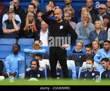 Londres, Royaume-Uni. 25 septembre 2021 - Chelsea / Manchester City - la Premier League - Stamford Bridge PEP Guardiola pendant le match au Stamford Bridge. Crédit photo : © Mark pain / Alamy Live News Banque D'Images