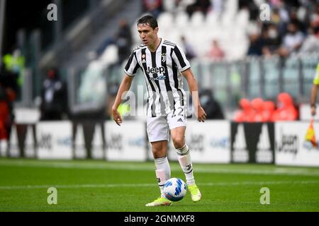 Turin, Italie. 26 septembre 2021. Federico Chiesa de Juventus FC en action pendant la série Un match de football entre Juventus FC et UC Sampdoria. Credit: Nicolò Campo/Alay Live News Banque D'Images